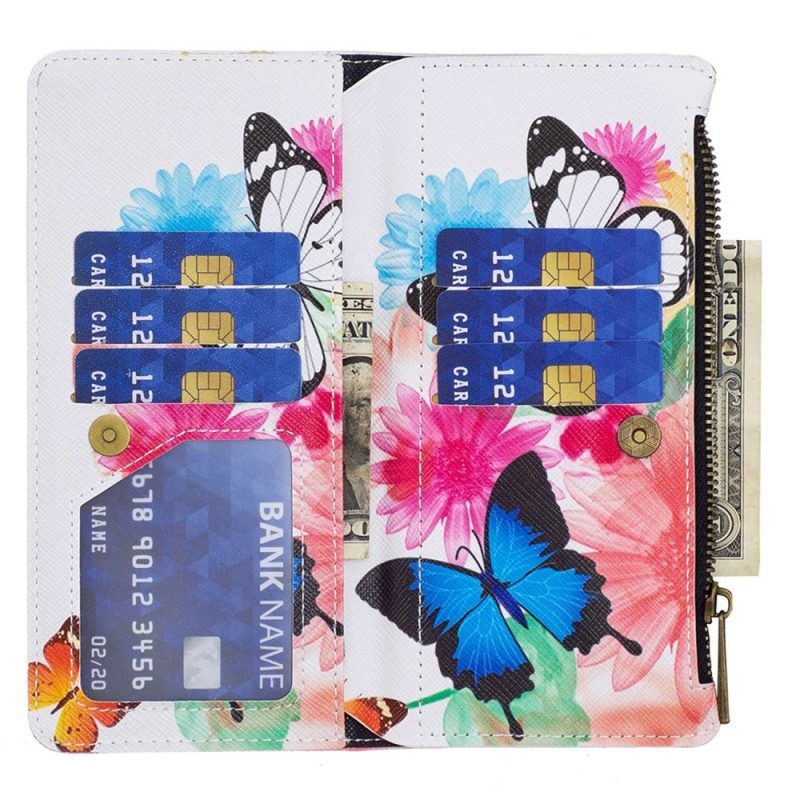 Lederhüllen Für Xiaomi 12T / 12T Pro Reißverschlusstasche Mit Schmetterlingen