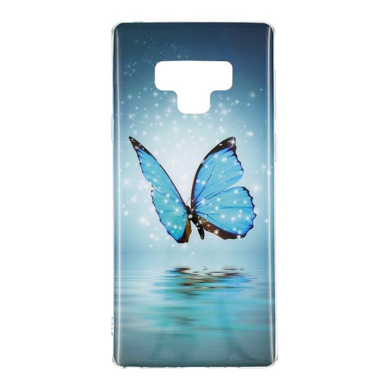 Hülle Samsung Galaxy Note 9 Fluoreszierender Blauer Schmetterling