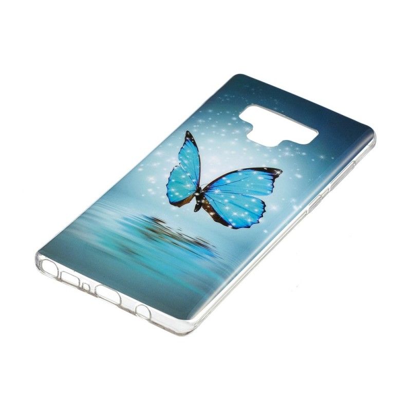 Hülle Samsung Galaxy Note 9 Fluoreszierender Blauer Schmetterling