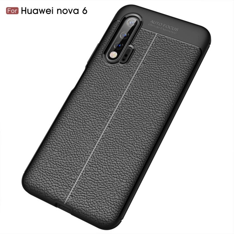 Hülle Huawei Nova 6 Schwarz Doppellinien-Litschileder-Effekt