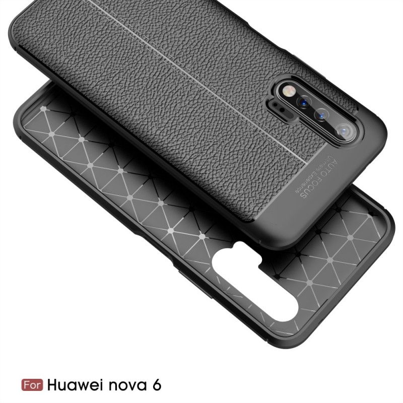 Hülle Huawei Nova 6 Schwarz Doppellinien-Litschileder-Effekt