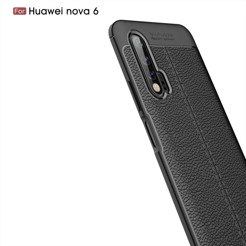 Hülle Huawei Nova 6 Schwarz Doppellinien-Litschileder-Effekt