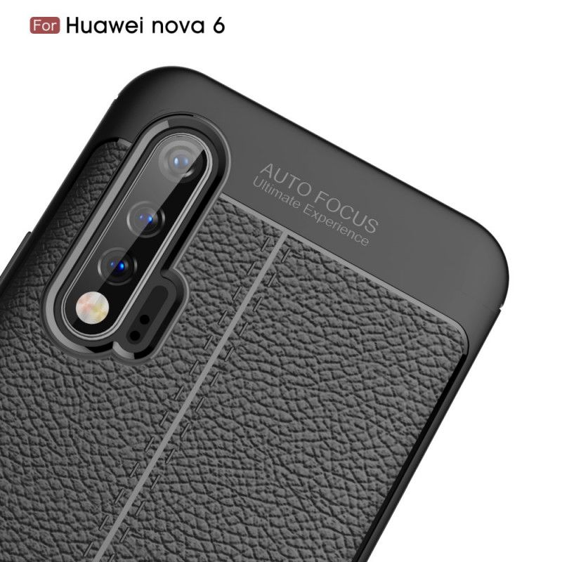 Hülle Huawei Nova 6 Schwarz Doppellinien-Litschileder-Effekt