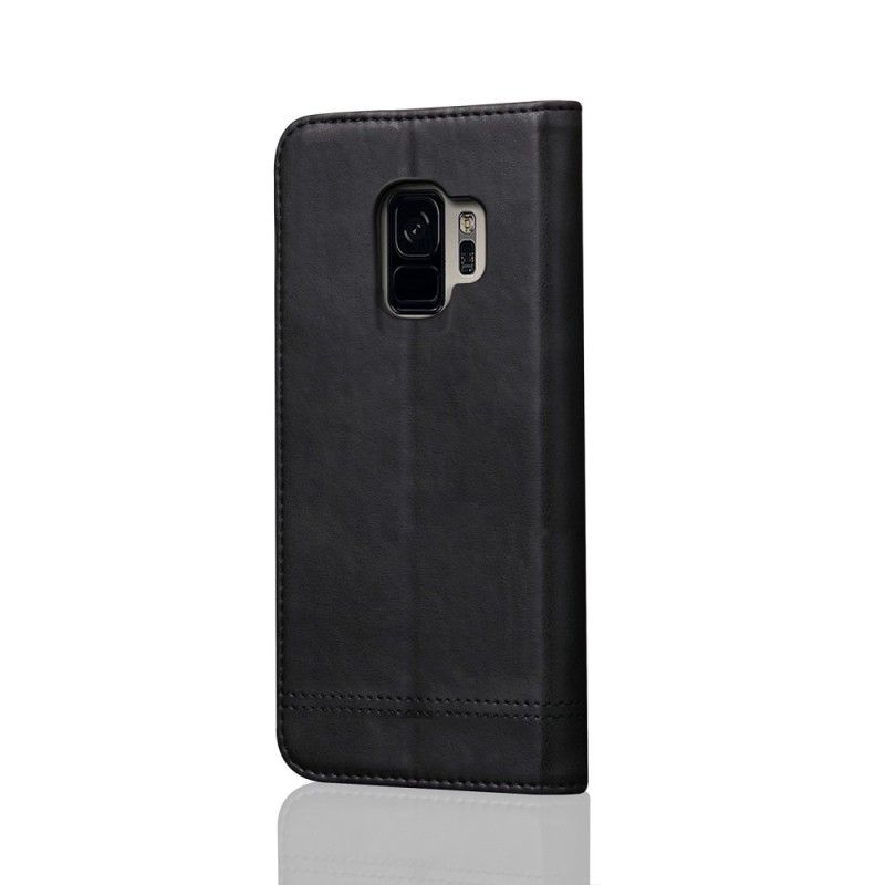 Flip Case Samsung Galaxy S9 Schwarz Genähter Ledereffekt