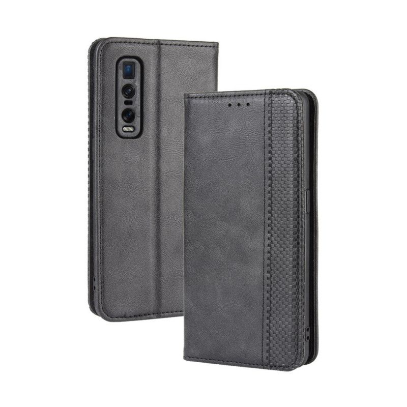 Flip Case Für Oppo Find X2 Pro Schwarz Stilisierter Vintage-Ledereffekt