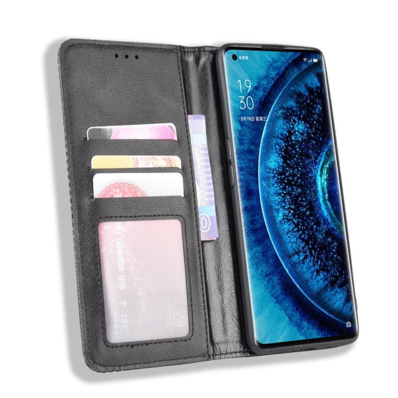 Flip Case Für Oppo Find X2 Pro Schwarz Stilisierter Vintage-Ledereffekt