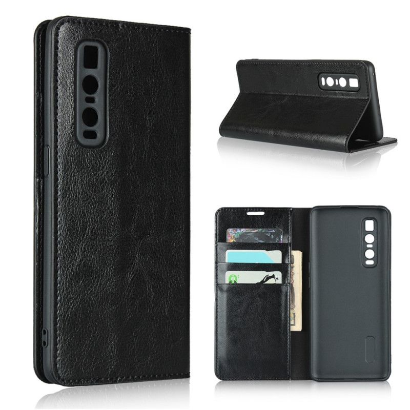 Flip Case Oppo Find X2 Pro Schwarz Echtes Leder