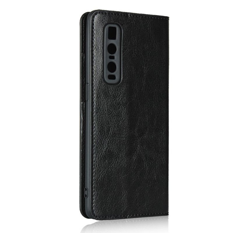 Flip Case Oppo Find X2 Pro Schwarz Echtes Leder