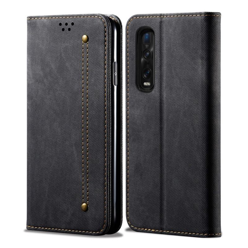 Flip Case Oppo Find X2 Pro Schwarz Handyhülle Jeansimitat-Jeans