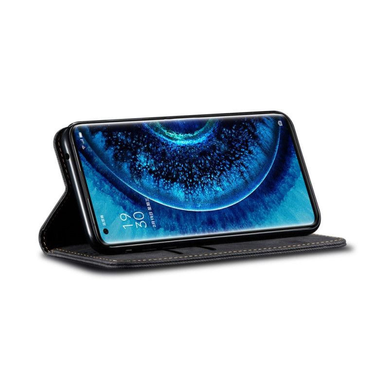 Flip Case Oppo Find X2 Pro Schwarz Handyhülle Jeansimitat-Jeans