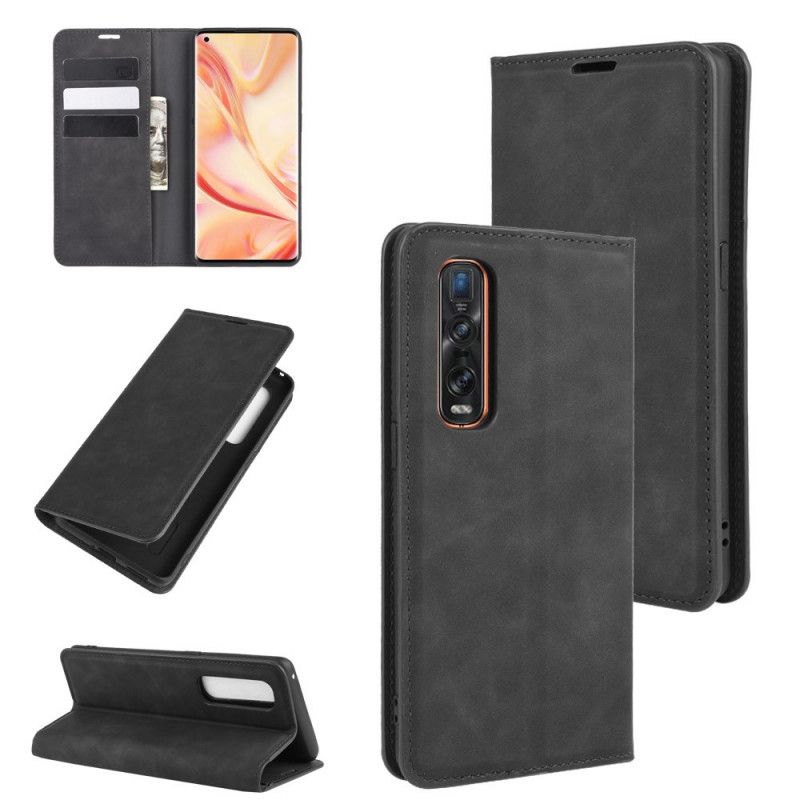 Flip Case Oppo Find X2 Pro Schwarz Weichledereffekt