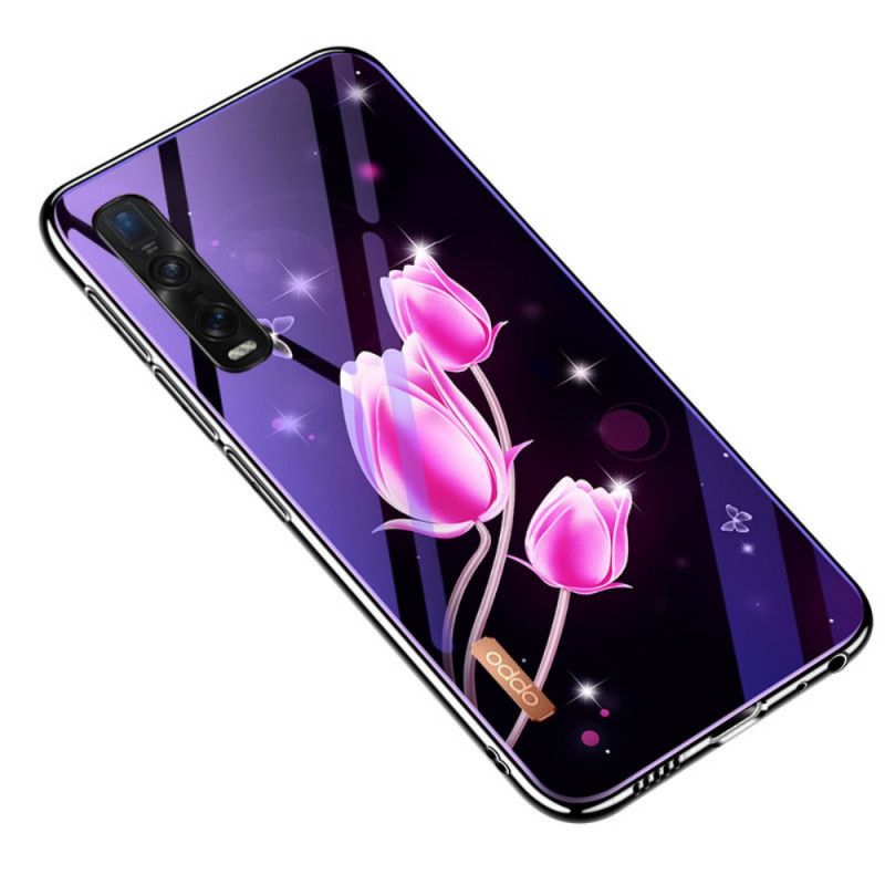 Hülle Oppo Find X2 Pro Magenta Gehärtetes Glas Und Blumensilikon