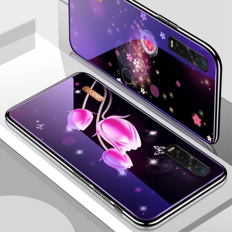 Hülle Oppo Find X2 Pro Magenta Gehärtetes Glas Und Blumensilikon