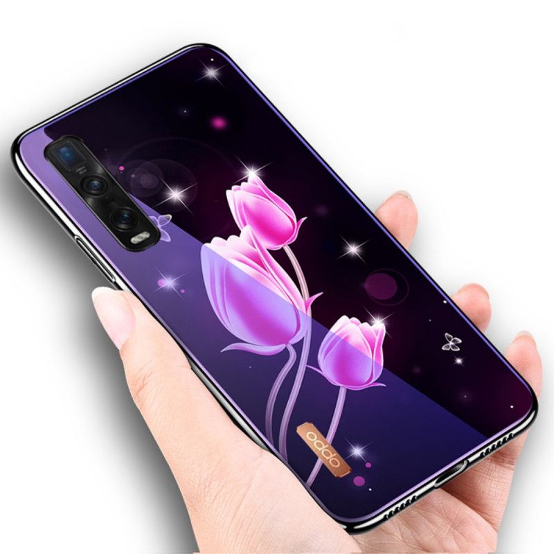 Hülle Oppo Find X2 Pro Magenta Gehärtetes Glas Und Blumensilikon