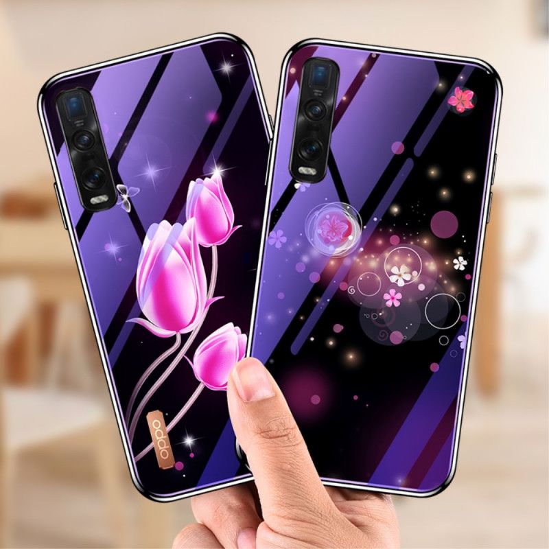 Hülle Oppo Find X2 Pro Magenta Gehärtetes Glas Und Blumensilikon