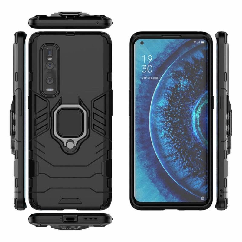 Hülle Oppo Find X2 Pro Schwarz Widerstandsfähiger Ring