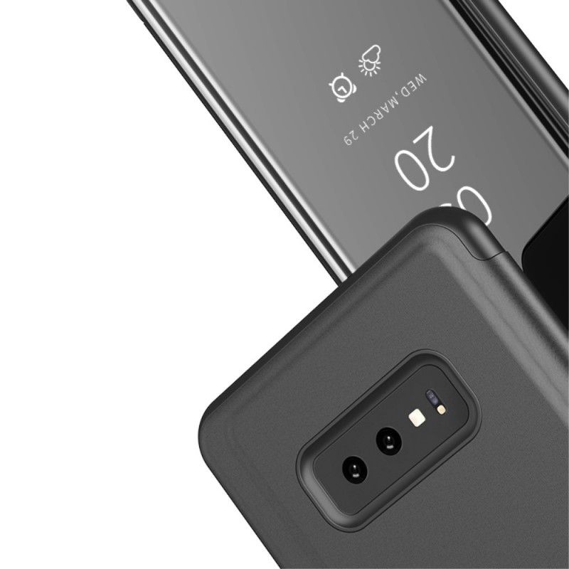 Ansichtsabdeckung Samsung Galaxy A50 Schwarz Spiegel Und Kunstleder