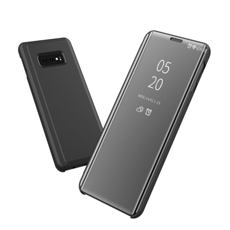 Ansichtsabdeckung Samsung Galaxy A50 Schwarz Spiegel Und Kunstleder