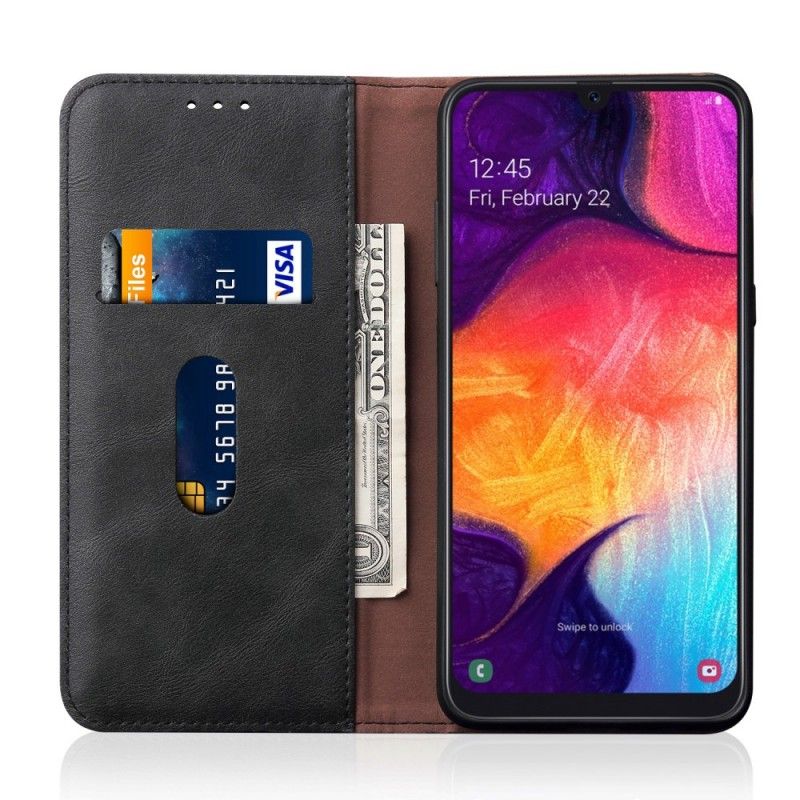 Flip Case Samsung Galaxy A50 Schwarz Genähter Ledereffekt