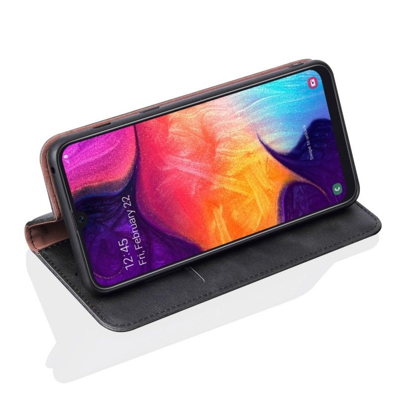 Flip Case Samsung Galaxy A50 Schwarz Genähter Ledereffekt