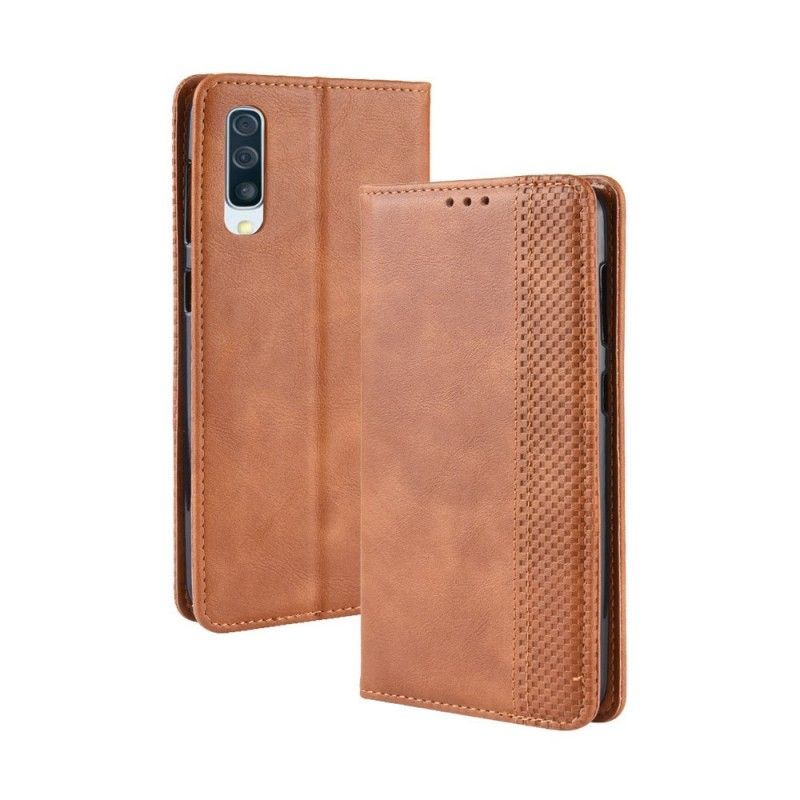 Flip Case Samsung Galaxy A50 Schwarz Stilisierter Vintage-Ledereffekt