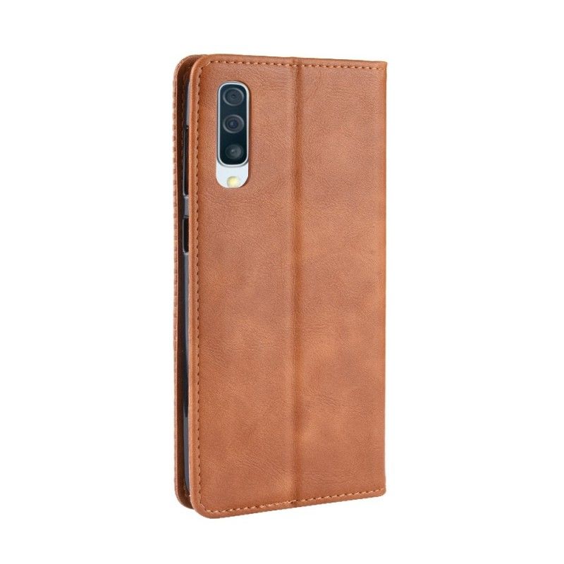 Flip Case Samsung Galaxy A50 Schwarz Stilisierter Vintage-Ledereffekt