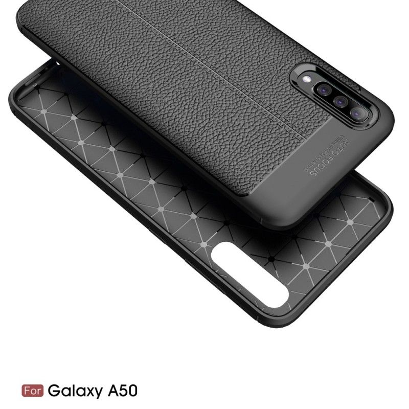 Hülle Samsung Galaxy A50 Schwarz Doppellinien-Litschileder-Effekt