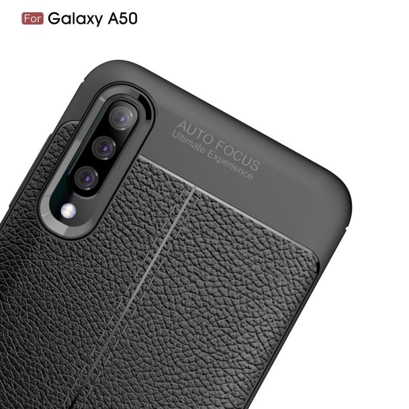 Hülle Samsung Galaxy A50 Schwarz Doppellinien-Litschileder-Effekt