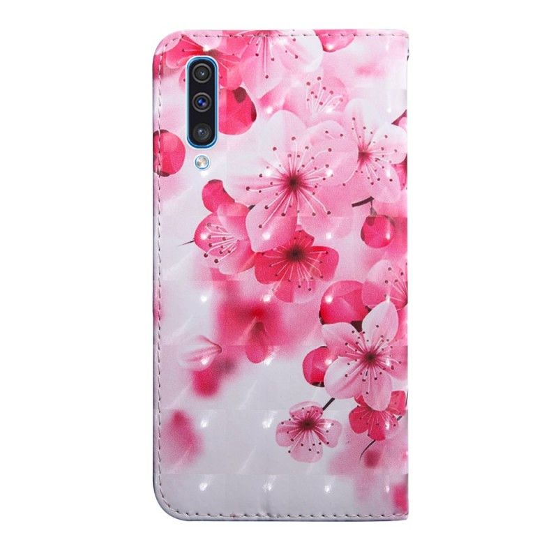 Lederhüllen Samsung Galaxy A50 Handyhülle Rosa Blüten