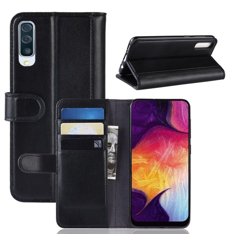 Lederhüllen Samsung Galaxy A50 Schwarz Gespaltenes Leder