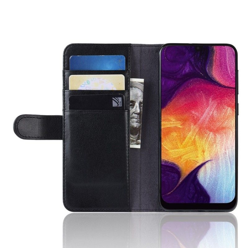 Lederhüllen Samsung Galaxy A50 Schwarz Gespaltenes Leder