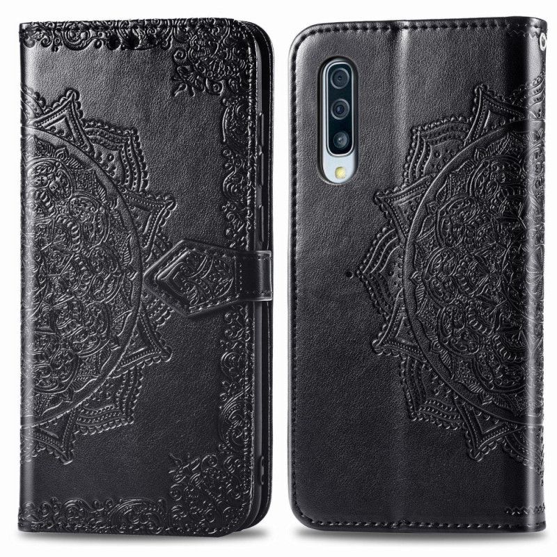 Lederhüllen Samsung Galaxy A50 Schwarz Mandala Mittleren Alters