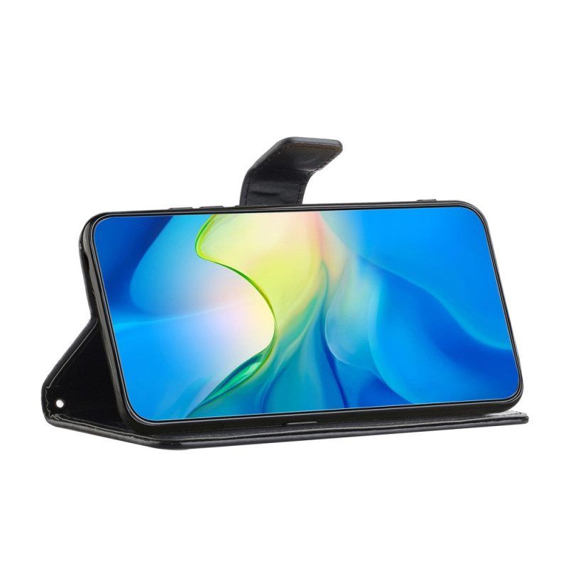 Flip Case Für Poco X5 Pro 5G Mit Kordel Riemchenblumenmuster