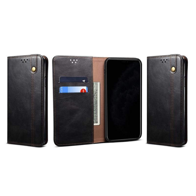 Flip Case Für Samsung Galaxy S21 Ultra 5G Schwarz Gewachstes Kunstleder