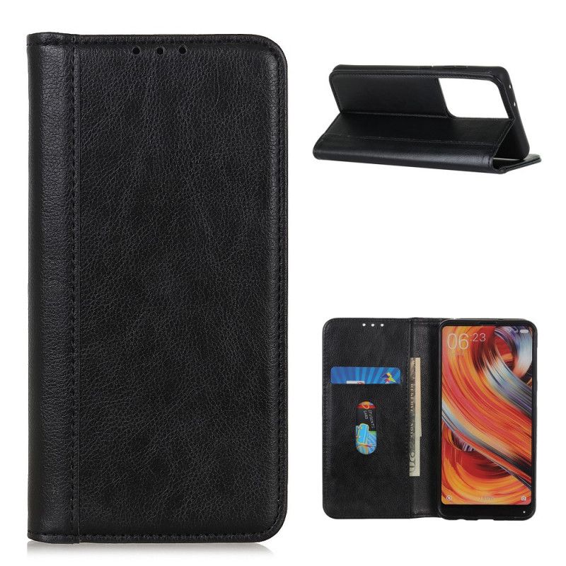 Flip Case Samsung Galaxy S21 Ultra 5G Schwarz Elegantes Geteiltes Litschileder