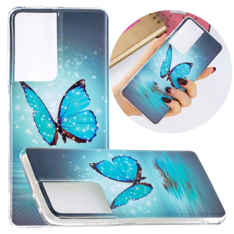 Hülle Für Samsung Galaxy S21 Ultra 5G Fluoreszierender Blauer Schmetterling