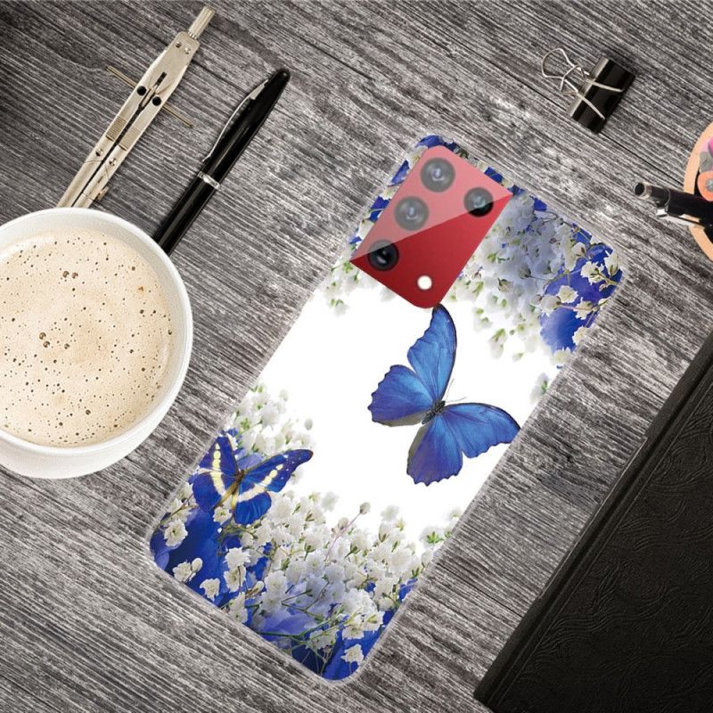 Hülle Samsung Galaxy S21 Ultra 5G Dunkelblau Design Schmetterlinge