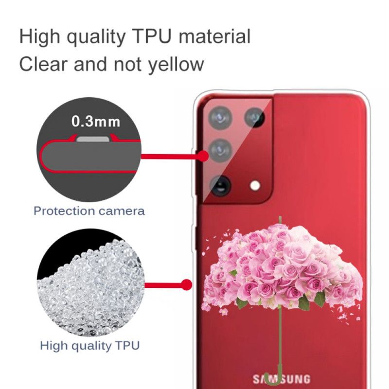 Hülle Samsung Galaxy S21 Ultra 5G Handyhülle Regenschirm In Rosen