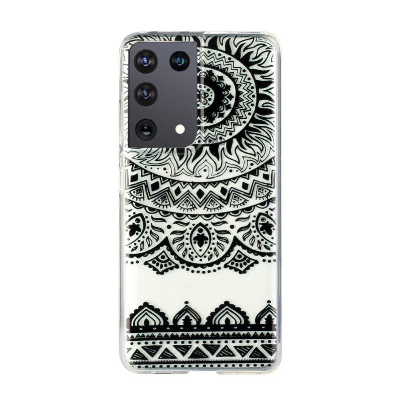 Hülle Samsung Galaxy S21 Ultra 5G Schwarz Transparentes Blumenmandala