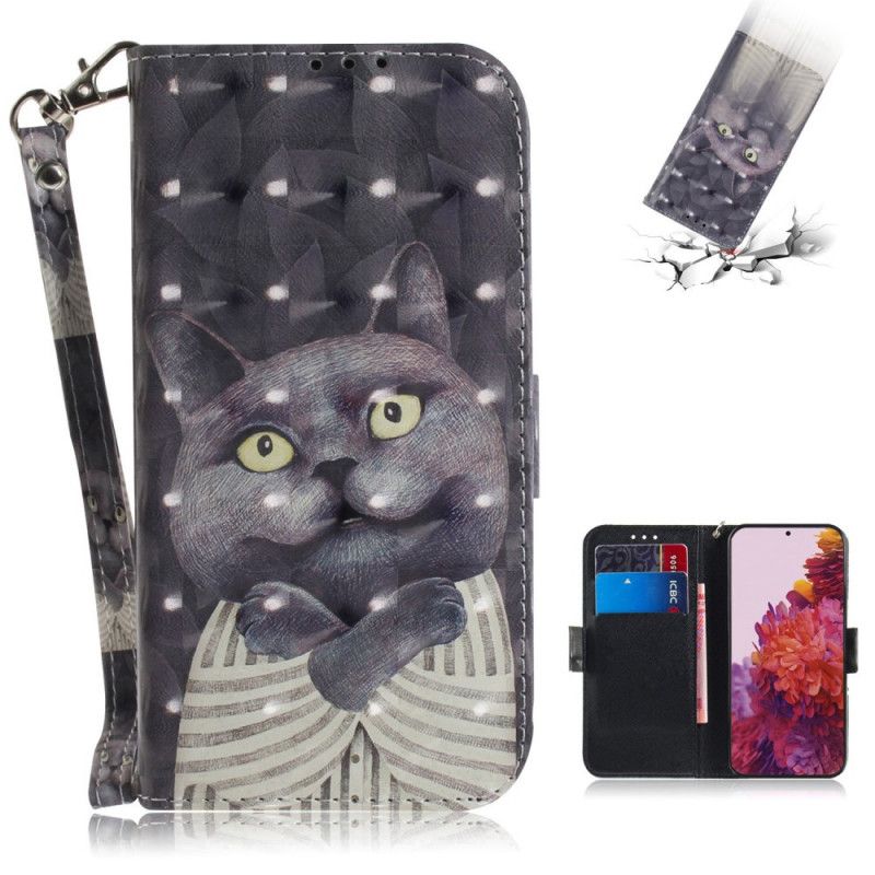 Lederhüllen Samsung Galaxy S21 Ultra 5G Handyhülle Graue Katze Mit Tanga