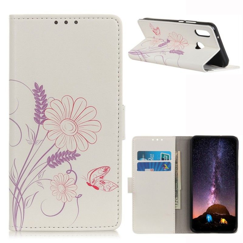 Lederhüllen Für Huawei Y6 2019 Schmetterlinge Und Blumen Zeichnen