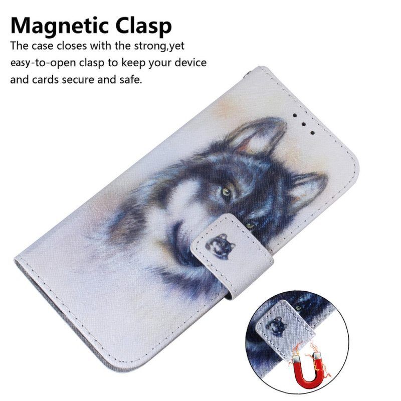 Flip Case Für Honor Magic 5 Lite Mit Kordel Riemchen-aquarell-hund