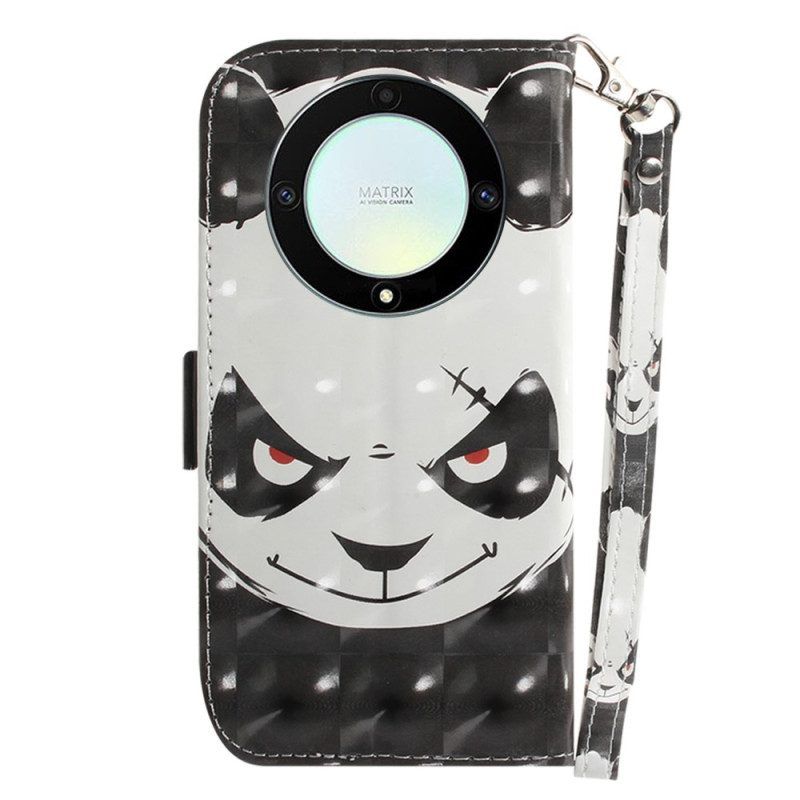 Flip Case Für Honor Magic 5 Lite Mit Kordel Wütender Panda Mit Schlüsselband