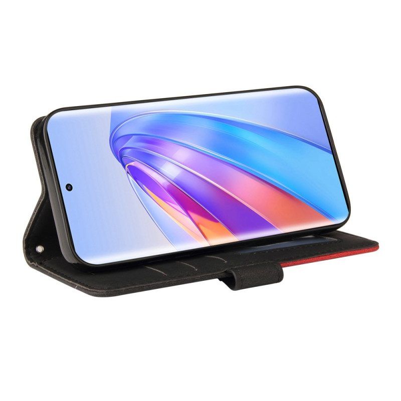 Flip Case Für Honor Magic 5 Lite Mit Kordel Zweifarbiger Riemen