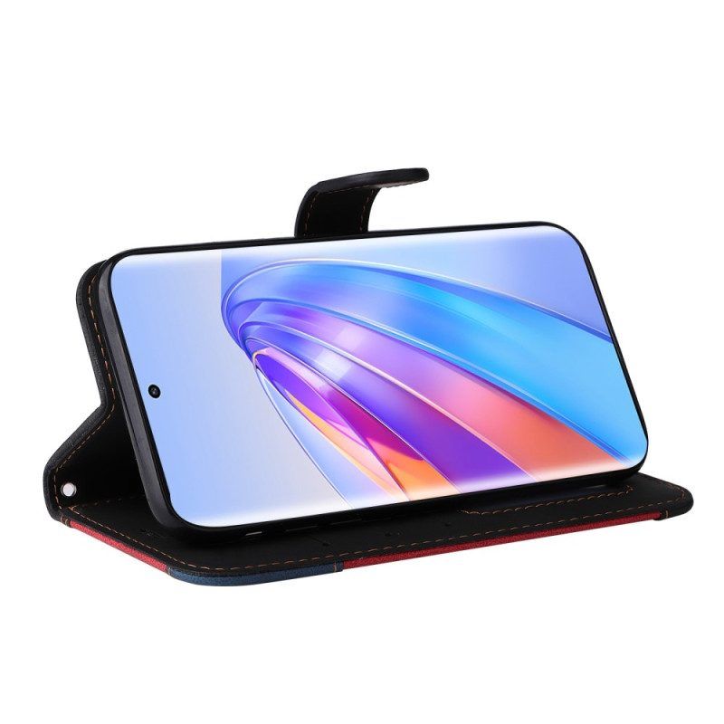 Flip Case Für Honor Magic 5 Lite Zweifarbig Mit Riemen