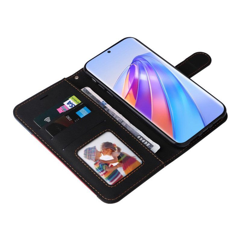 Flip Case Für Honor Magic 5 Lite Zweifarbig Mit Riemen