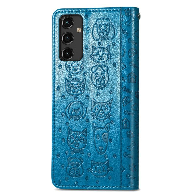 Flip Case Für Samsung Galaxy A14 / A14 5G Animierte Tiere