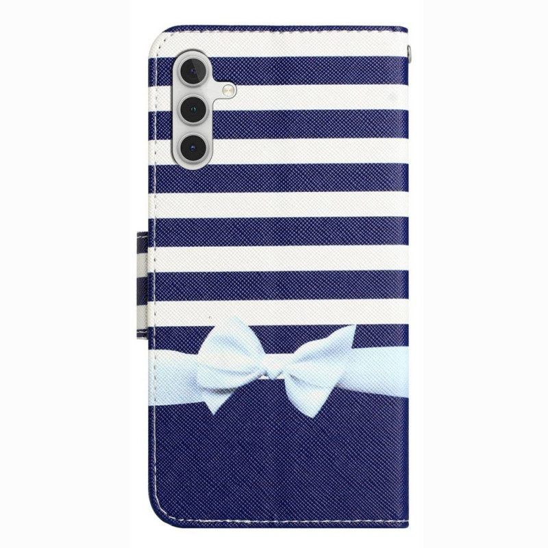 Flip Case Für Samsung Galaxy A14 / A14 5G Mit Kordel Marineblaues Armband