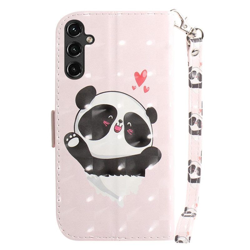 Flip Case Für Samsung Galaxy A14 / A14 5G Mit Kordel Panda Love Mit Schlüsselband