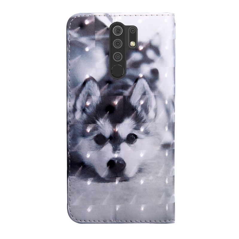 Lederhüllen Xiaomi Redmi 9 Handyhülle Schwarz-Weißer Hund